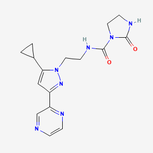 molecular formula C16H19N7O2 B2893656 N-(2-(5-cyclopropyl-3-(pyrazin-2-yl)-1H-pyrazol-1-yl)ethyl)-2-oxoimidazolidine-1-carboxamide CAS No. 2034549-99-8