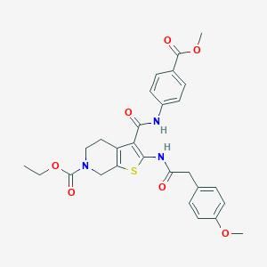 molecular formula C28H29N3O7S B289367 ethyl 3-{[4-(methoxycarbonyl)anilino]carbonyl}-2-{[(4-methoxyphenyl)acetyl]amino}-4,7-dihydrothieno[2,3-c]pyridine-6(5H)-carboxylate 