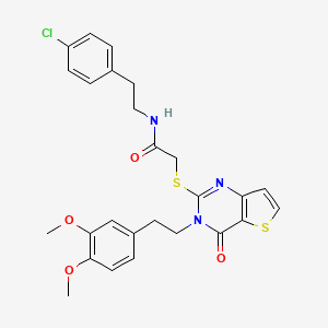 molecular formula C26H26ClN3O4S2 B2893809 N-[2-(4-chlorophenyl)ethyl]-2-({3-[2-(3,4-dimethoxyphenyl)ethyl]-4-oxo-3H,4H-thieno[3,2-d]pyrimidin-2-yl}sulfanyl)acetamide CAS No. 894243-02-8