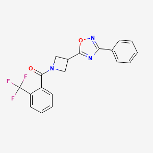 molecular formula C19H14F3N3O2 B2893823 (3-(3-Phenyl-1,2,4-oxadiazol-5-yl)azetidin-1-yl)(2-(trifluoromethyl)phenyl)methanone CAS No. 1251692-55-3