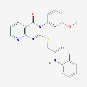 molecular formula C22H17FN4O3S B2893833 N-(2-fluorophenyl)-2-{[3-(3-methoxyphenyl)-4-oxo-3H,4H-pyrido[2,3-d]pyrimidin-2-yl]sulfanyl}acetamide CAS No. 902949-34-2