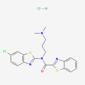molecular formula C20H20Cl2N4OS2 B2893877 N-(6-CHLORO-1,3-BENZOTHIAZOL-2-YL)-N-[3-(DIMETHYLAMINO)PROPYL]-1,3-BENZOTHIAZOLE-2-CARBOXAMIDE HYDROCHLORIDE CAS No. 1330291-63-8