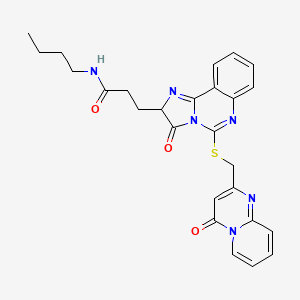 molecular formula C26H26N6O3S B2893974 N-butyl-3-{3-oxo-5-[({4-oxo-4H-pyrido[1,2-a]pyrimidin-2-yl}methyl)sulfanyl]-2H,3H-imidazo[1,2-c]quinazolin-2-yl}propanamide CAS No. 1039040-98-6