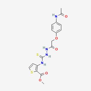 molecular formula C17H18N4O5S2 B2893995 Methyl 3-((((2-(4-(acetylamino)phenoxy)acetylamino)amino)thioxomethyl)amino)thiophene-2-carboxylate CAS No. 1022891-22-0