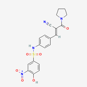 B2894102 N-[4-[(E)-2-cyano-3-oxo-3-pyrrolidin-1-ylprop-1-enyl]phenyl]-4-hydroxy-3-nitrobenzenesulfonamide CAS No. 1111614-17-5