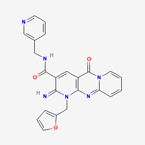 molecular formula C23H18N6O3 B2894187 7-(furan-2-ylmethyl)-6-imino-2-oxo-N-(pyridin-3-ylmethyl)-1,7,9-triazatricyclo[8.4.0.03,8]tetradeca-3(8),4,9,11,13-pentaene-5-carboxamide CAS No. 510760-78-8