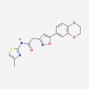 molecular formula C17H15N3O4S B2894224 2-[5-(2,3-dihydro-1,4-benzodioxin-6-yl)-1,2-oxazol-3-yl]-N-(4-methyl-1,3-thiazol-2-yl)acetamide CAS No. 1208516-28-2