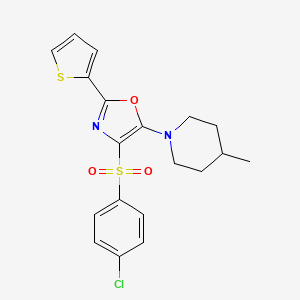 molecular formula C19H19ClN2O3S2 B2894231 1-[4-(4-CHLOROBENZENESULFONYL)-2-(THIOPHEN-2-YL)-1,3-OXAZOL-5-YL]-4-METHYLPIPERIDINE CAS No. 627834-66-6