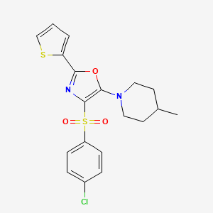 4-((4-Chlorophenyl)sulfonyl)-5-(4-methylpiperidin-1-yl)-2-(thiophen-2-yl)oxazole