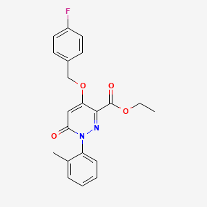 molecular formula C21H19FN2O4 B2894279 ethyl 4-[(4-fluorophenyl)methoxy]-1-(2-methylphenyl)-6-oxo-1,6-dihydropyridazine-3-carboxylate CAS No. 886952-34-7
