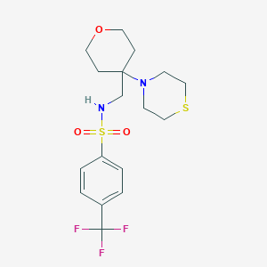 molecular formula C17H23F3N2O3S2 B2894283 N-{[4-(thiomorpholin-4-yl)oxan-4-yl]methyl}-4-(trifluoromethyl)benzene-1-sulfonamide CAS No. 2415565-74-9