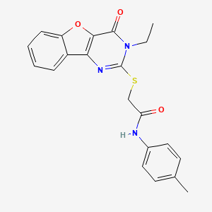 molecular formula C21H19N3O3S B2894300 2-({5-ethyl-6-oxo-8-oxa-3,5-diazatricyclo[7.4.0.0^{2,7}]trideca-1(9),2(7),3,10,12-pentaen-4-yl}sulfanyl)-N-(4-methylphenyl)acetamide CAS No. 900004-46-8