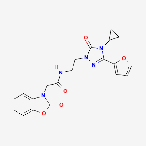 molecular formula C20H19N5O5 B2894307 N-{2-[4-cyclopropyl-3-(furan-2-yl)-5-oxo-4,5-dihydro-1H-1,2,4-triazol-1-yl]ethyl}-2-(2-oxo-2,3-dihydro-1,3-benzoxazol-3-yl)acetamide CAS No. 1797738-49-8