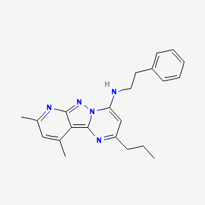 molecular formula C22H25N5 B2894336 8,10-dimethyl-N-(2-phenylethyl)-2-propylpyrido[2',3':3,4]pyrazolo[1,5-a]pyrimidin-4-amine CAS No. 890623-16-2