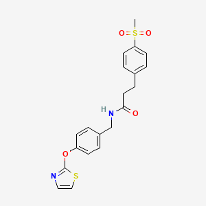molecular formula C20H20N2O4S2 B2894364 3-(4-(methylsulfonyl)phenyl)-N-(4-(thiazol-2-yloxy)benzyl)propanamide CAS No. 2034318-46-0