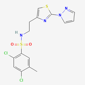 molecular formula C15H14Cl2N4O2S2 B2894388 N-(2-(2-(1H-pyrazol-1-yl)thiazol-4-yl)ethyl)-2,4-dichloro-5-methylbenzenesulfonamide CAS No. 1428364-46-8