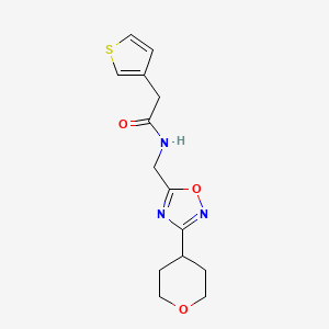 molecular formula C14H17N3O3S B2894426 N-{[3-(oxan-4-yl)-1,2,4-oxadiazol-5-yl]methyl}-2-(thiophen-3-yl)acetamide CAS No. 2034535-88-9