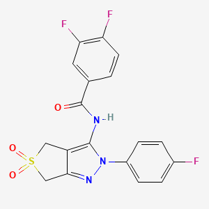 molecular formula C18H12F3N3O3S B2894445 3,4-difluoro-N-[2-(4-fluorophenyl)-5,5-dioxo-2H,4H,6H-5lambda6-thieno[3,4-c]pyrazol-3-yl]benzamide CAS No. 893934-57-1