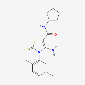 molecular formula C17H21N3OS2 B2894447 4-amino-N-cyclopentyl-3-(2,5-dimethylphenyl)-2-sulfanylidene-2,3-dihydro-1,3-thiazole-5-carboxamide CAS No. 946302-69-8