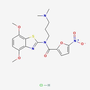 molecular formula C19H23ClN4O6S B2894452 N-(4,7-DIMETHOXY-1,3-BENZOTHIAZOL-2-YL)-N-[3-(DIMETHYLAMINO)PROPYL]-5-NITROFURAN-2-CARBOXAMIDE HYDROCHLORIDE CAS No. 1215831-70-1
