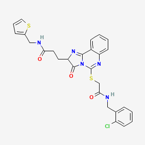molecular formula C27H24ClN5O3S2 B2894467 3-{5-[({[(2-chlorophenyl)methyl]carbamoyl}methyl)sulfanyl]-3-oxo-2H,3H-imidazo[1,2-c]quinazolin-2-yl}-N-[(thiophen-2-yl)methyl]propanamide CAS No. 1102444-55-2