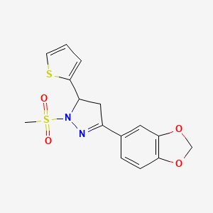3-(benzo[d][1,3]dioxol-5-yl)-1-(methylsulfonyl)-5-(thiophen-2-yl)-4,5-dihydro-1H-pyrazole