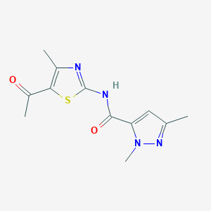 molecular formula C12H14N4O2S B2894481 N-(5-acetyl-4-methylthiazol-2-yl)-1,3-dimethyl-1H-pyrazole-5-carboxamide CAS No. 1013785-86-8