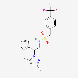 molecular formula C19H20F3N3O2S2 B2894500 N-(2-(3,5-dimethyl-1H-pyrazol-1-yl)-2-(thiophen-3-yl)ethyl)-1-(4-(trifluoromethyl)phenyl)methanesulfonamide CAS No. 2034492-50-5