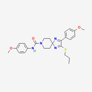 molecular formula C25H30N4O3S B2894524 N,2-bis(4-methoxyphenyl)-3-(propylthio)-1,4,8-triazaspiro[4.5]deca-1,3-diene-8-carboxamide CAS No. 894887-02-6
