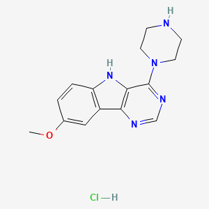 molecular formula C15H18ClN5O B2894532 8-methoxy-4-(piperazin-1-yl)-5H-pyrimido[5,4-b]indole hydrochloride CAS No. 1046757-11-2