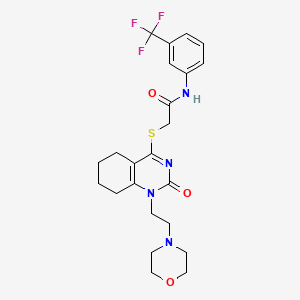 molecular formula C23H27F3N4O3S B2894559 2-((1-(2-morpholinoethyl)-2-oxo-1,2,5,6,7,8-hexahydroquinazolin-4-yl)thio)-N-(3-(trifluoromethyl)phenyl)acetamide CAS No. 898435-09-1