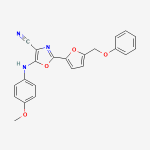 molecular formula C22H17N3O4 B2894596 5-((4-甲氧基苯基)氨基)-2-(5-(苯氧基甲基)呋喃-2-基)恶唑-4-腈 CAS No. 931967-91-8