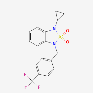 molecular formula C17H15F3N2O2S B2894601 1-Cyclopropyl-3-{[4-(trifluoromethyl)phenyl]methyl}-1,3-dihydro-2lambda6,1,3-benzothiadiazole-2,2-dione CAS No. 2097915-73-4