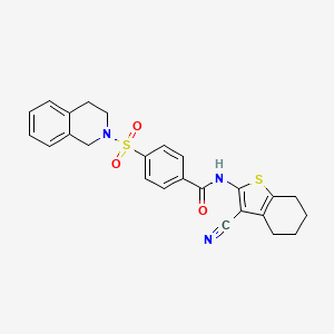 molecular formula C25H23N3O3S2 B2894640 N-(3-cyano-4,5,6,7-tetrahydrobenzo[b]thiophen-2-yl)-4-((3,4-dihydroisoquinolin-2(1H)-yl)sulfonyl)benzamide CAS No. 391876-57-6
