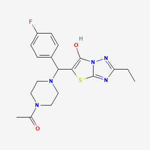 molecular formula C19H22FN5O2S B2894643 1-(4-((2-Ethyl-6-hydroxythiazolo[3,2-b][1,2,4]triazol-5-yl)(4-fluorophenyl)methyl)piperazin-1-yl)ethanone CAS No. 887220-37-3