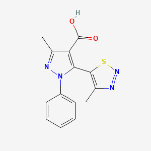 molecular formula C14H12N4O2S B2894644 3-methyl-5-(4-methyl-1,2,3-thiadiazol-5-yl)-1-phenyl-1H-pyrazole-4-carboxylic acid CAS No. 264880-56-0