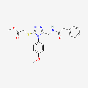 molecular formula C21H22N4O4S B2894667 Methyl 2-[[4-(4-methoxyphenyl)-5-[[(2-phenylacetyl)amino]methyl]-1,2,4-triazol-3-yl]sulfanyl]acetate CAS No. 689746-76-7