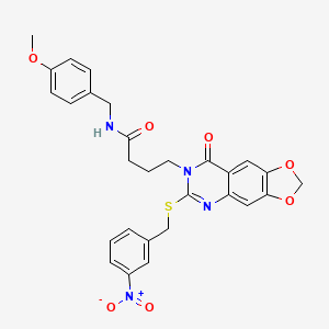 molecular formula C28H26N4O7S B2894714 N-[(4-methoxyphenyl)methyl]-4-(6-{[(3-nitrophenyl)methyl]sulfanyl}-8-oxo-2H,7H,8H-[1,3]dioxolo[4,5-g]quinazolin-7-yl)butanamide CAS No. 688059-97-4