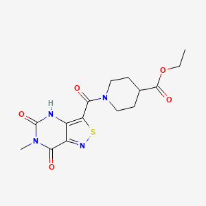 molecular formula C15H18N4O5S B2894744 Ethyl 1-(6-methyl-5,7-dioxo-4,5,6,7-tetrahydroisothiazolo[4,3-d]pyrimidine-3-carbonyl)piperidine-4-carboxylate CAS No. 1251572-55-0