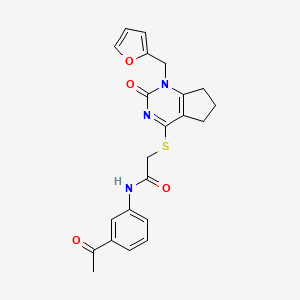 molecular formula C22H21N3O4S B2895011 N-(3-acetylphenyl)-2-({1-[(furan-2-yl)methyl]-2-oxo-1H,2H,5H,6H,7H-cyclopenta[d]pyrimidin-4-yl}sulfanyl)acetamide CAS No. 932962-36-2