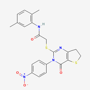 molecular formula C22H20N4O4S2 B2895016 N-(2,5-dimethylphenyl)-2-{[3-(4-nitrophenyl)-4-oxo-3H,4H,6H,7H-thieno[3,2-d]pyrimidin-2-yl]sulfanyl}acetamide CAS No. 687568-29-2
