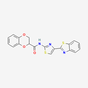 molecular formula C19H13N3O3S2 B2895044 N-[4-(1,3-benzothiazol-2-yl)-1,3-thiazol-2-yl]-2,3-dihydro-1,4-benzodioxine-2-carboxamide CAS No. 681173-92-2
