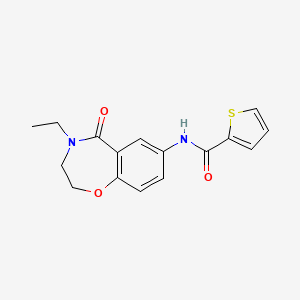 molecular formula C16H16N2O3S B2895070 N-(4-ethyl-5-oxo-2,3,4,5-tetrahydro-1,4-benzoxazepin-7-yl)thiophene-2-carboxamide CAS No. 922128-48-1