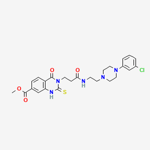 molecular formula C25H28ClN5O4S B2895160 Methyl 3-(3-((2-(4-(3-chlorophenyl)piperazin-1-yl)ethyl)amino)-3-oxopropyl)-4-oxo-2-thioxo-1,2,3,4-tetrahydroquinazoline-7-carboxylate CAS No. 1114647-58-3