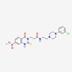 Methyl 3-(3-((2-(4-(3-chlorophenyl)piperazin-1-yl)ethyl)amino)-3-oxopropyl)-4-oxo-2-thioxo-1,2,3,4-tetrahydroquinazoline-7-carboxylate