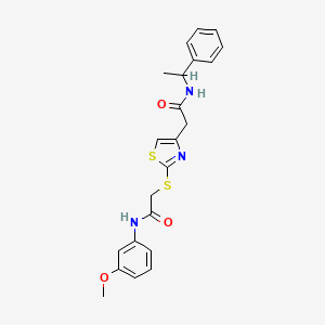 molecular formula C22H23N3O3S2 B2895188 N-(3-methoxyphenyl)-2-((4-(2-oxo-2-((1-phenylethyl)amino)ethyl)thiazol-2-yl)thio)acetamide CAS No. 941997-80-4