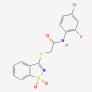 molecular formula C15H10BrFN2O3S2 B2895281 N-(4-bromo-2-fluorophenyl)-2-((1,1-dioxidobenzo[d]isothiazol-3-yl)thio)acetamide CAS No. 902571-97-5