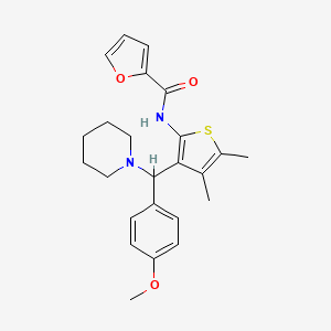 molecular formula C24H28N2O3S B2895364 N-{3-[(4-methoxyphenyl)(piperidin-1-yl)methyl]-4,5-dimethylthiophen-2-yl}furan-2-carboxamide CAS No. 622800-80-0