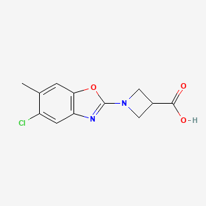 molecular formula C12H11ClN2O3 B2895378 1-(5-Chloro-6-methylbenzo[d]oxazol-2-yl)azetidine-3-carboxylic acid CAS No. 1206970-04-8