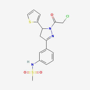 molecular formula C16H16ClN3O3S2 B2895402 N-[3-[2-(2-Chloroacetyl)-3-thiophen-2-yl-3,4-dihydropyrazol-5-yl]phenyl]methanesulfonamide CAS No. 1089388-31-7